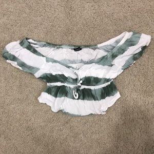 Green and White Ruffled Crop by Rue 21